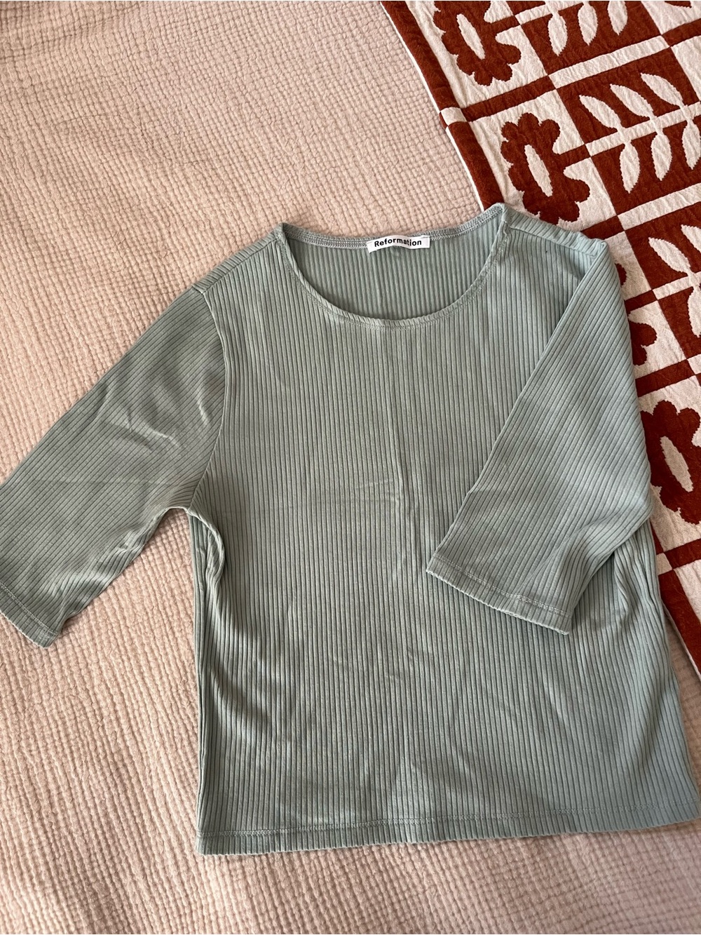 Reformation Sage Green Ribbed Top